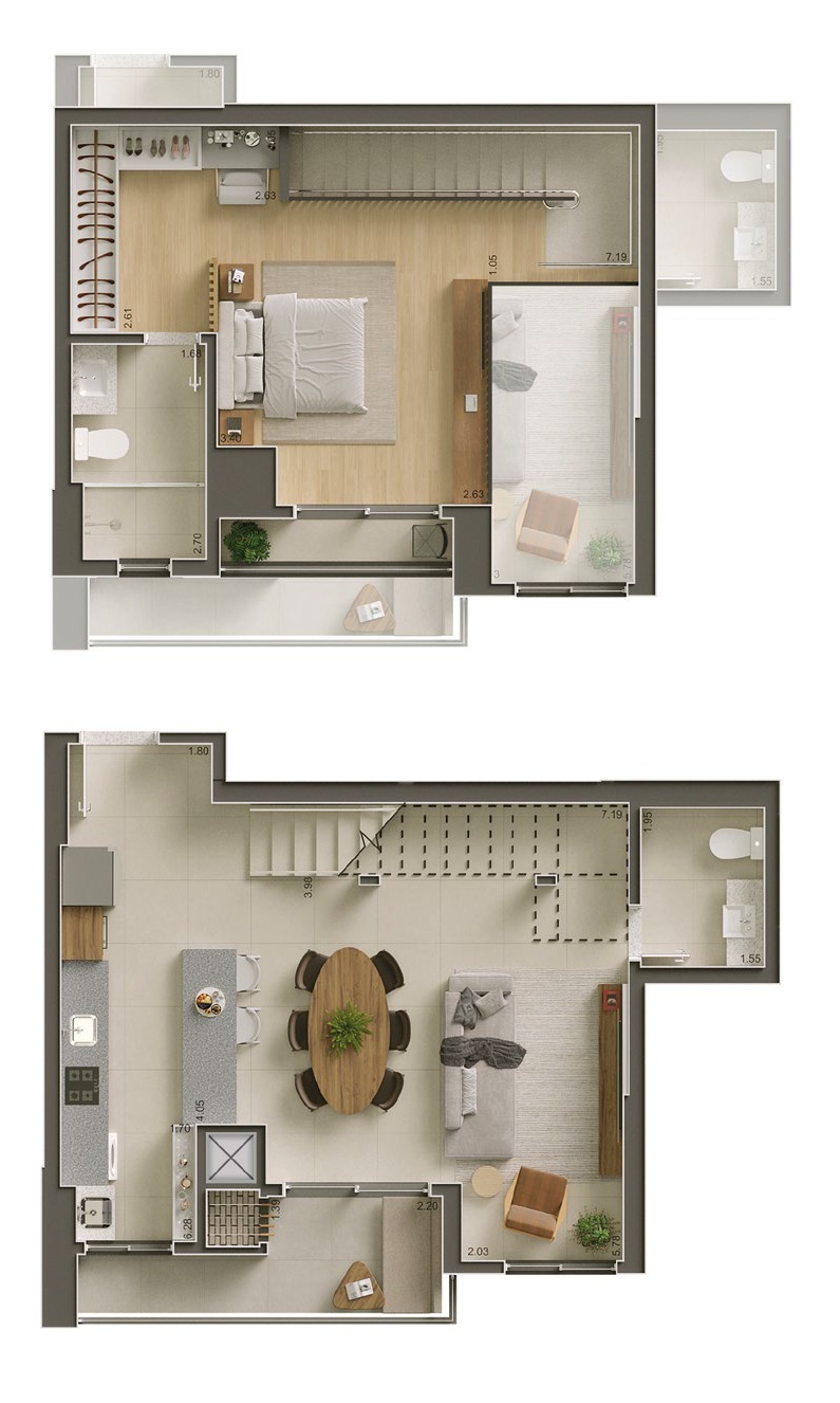 Planta 03 - 1 dorm 92m² - loft