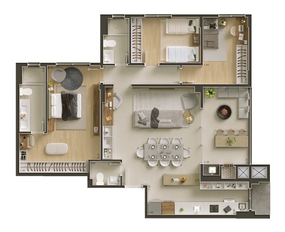 Planta 07 - 3 dorm 120m²