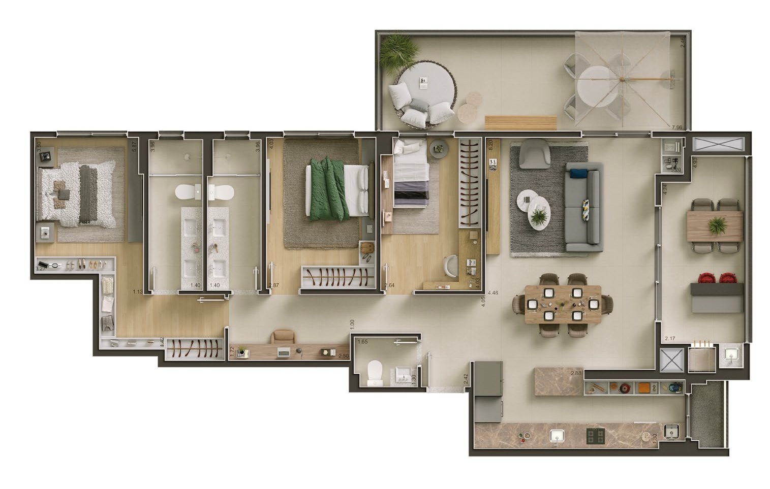 Planta 12 - 3 dorm 153,24m² - garden