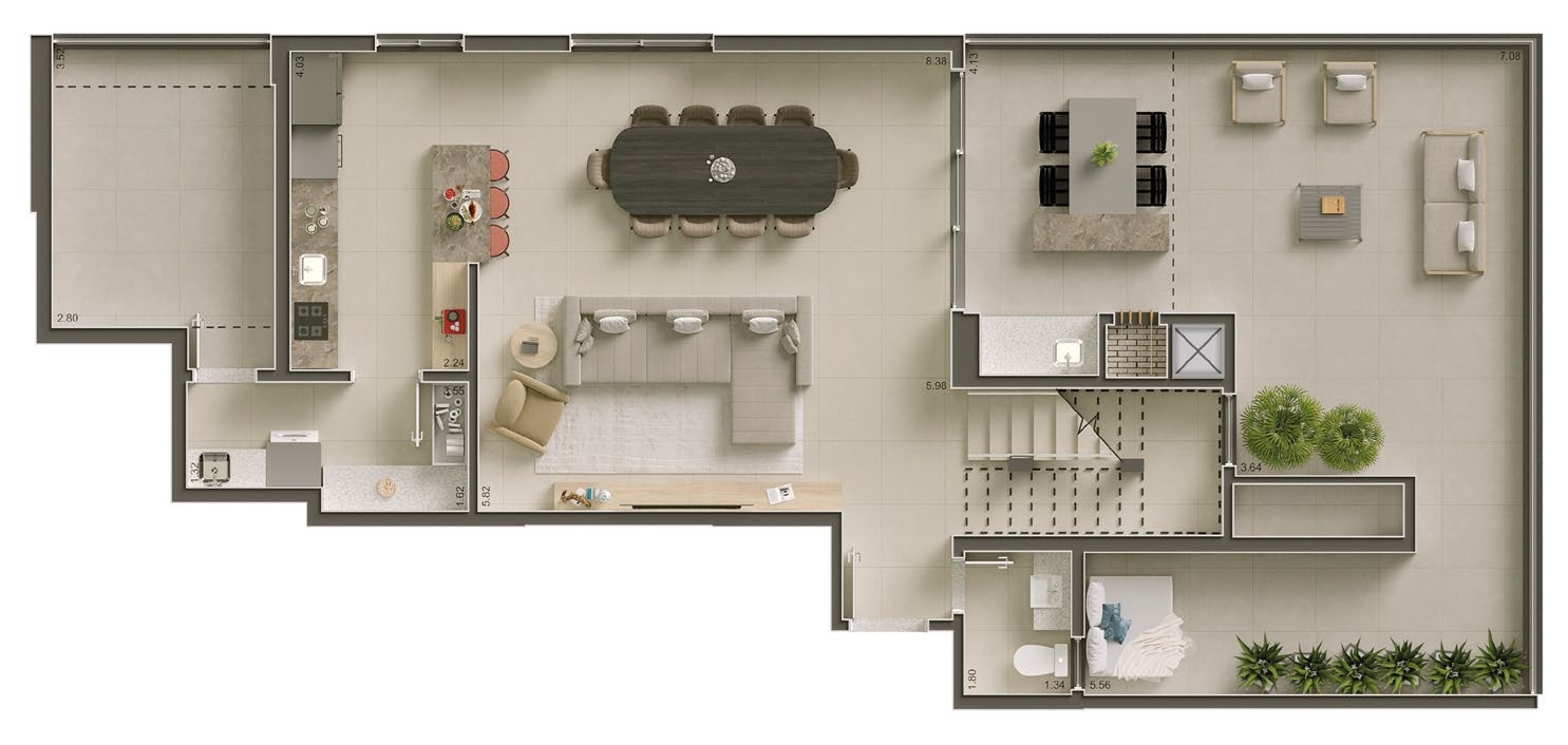 Planta 14 - 3 dorm 170m² - cobertura duplex - superior