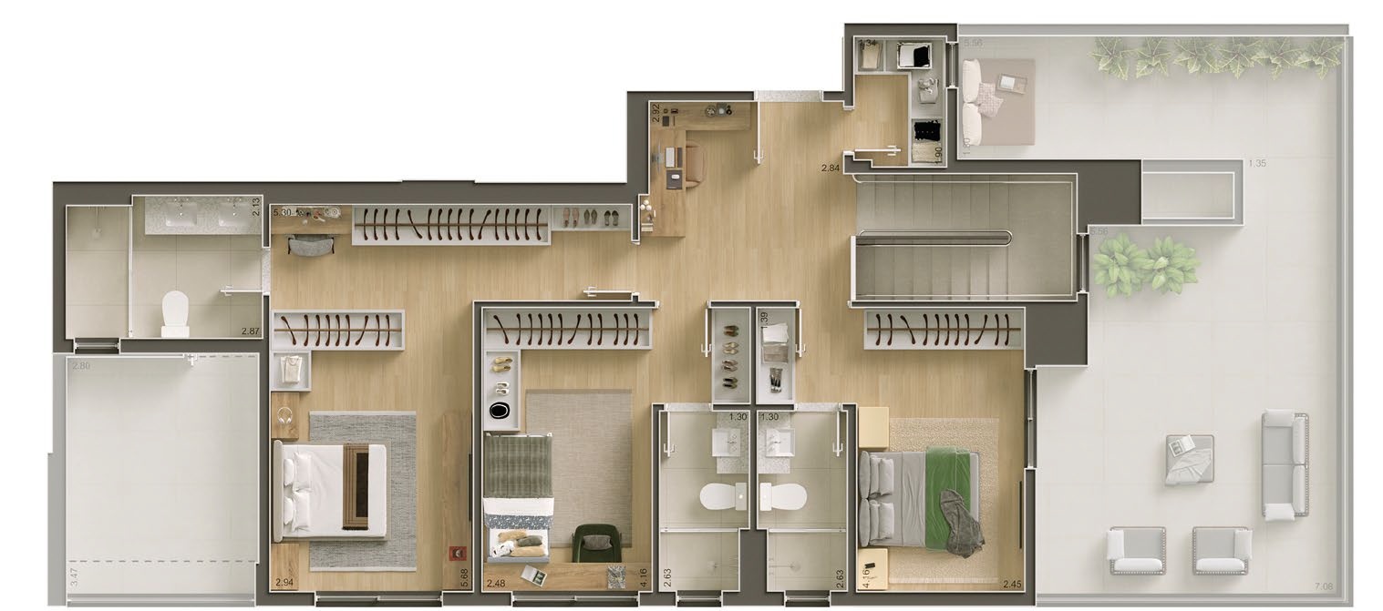 Planta 15 - 3 dorm 176m² - cobertura duplex - inferior