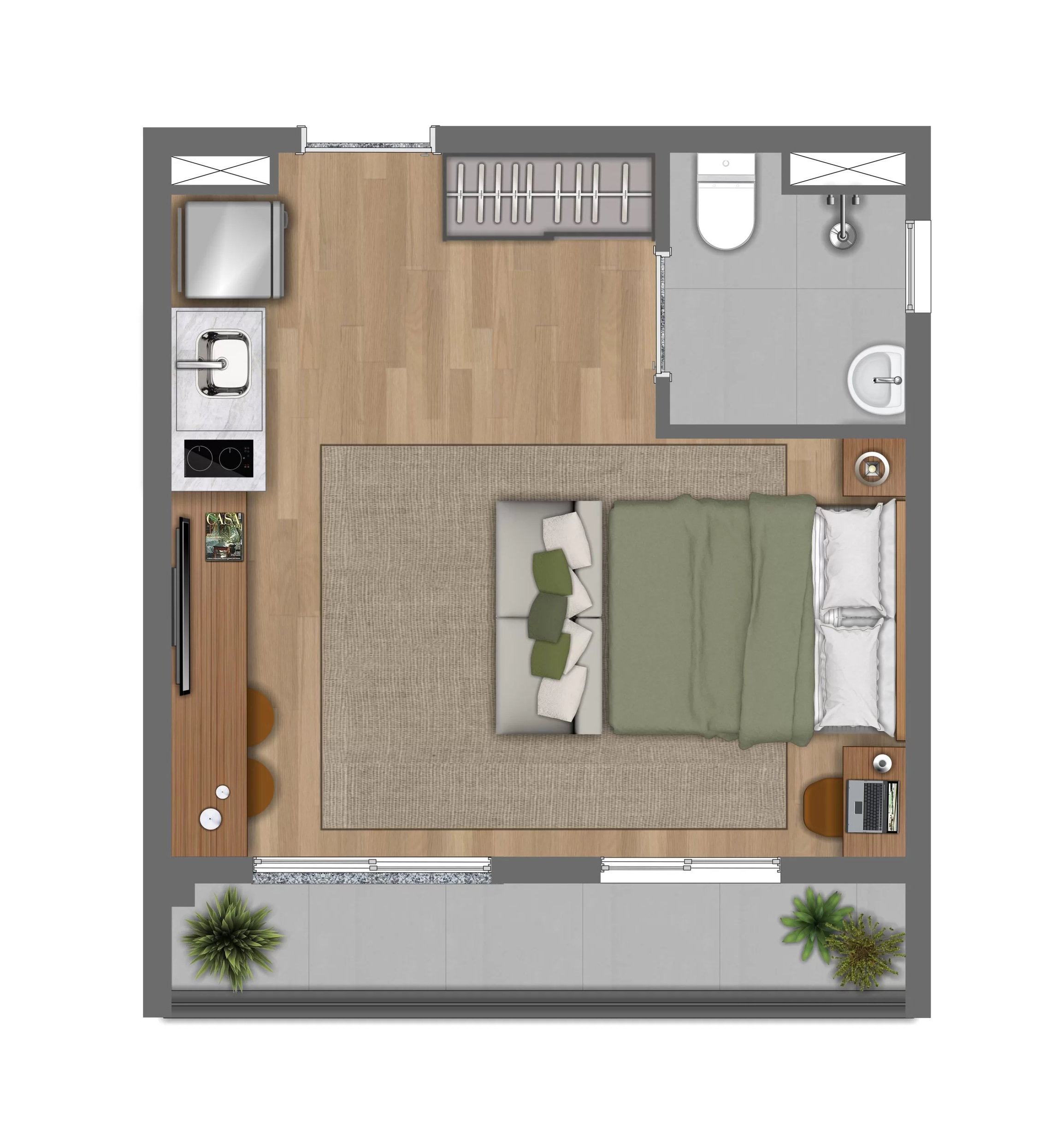 Planta 02 - 1 dorm 30m² - studio