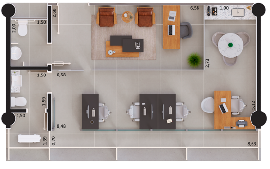 Planta 01 - 60m² - sala