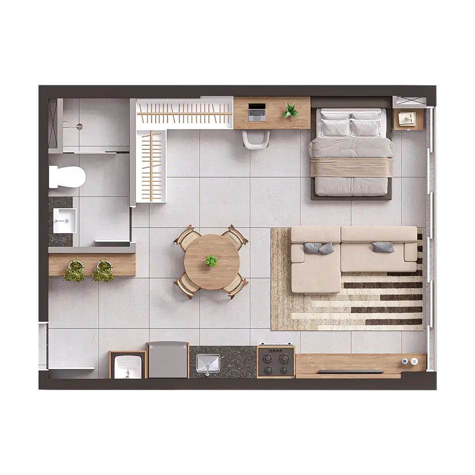 Planta 01 - 1 dorm 36m² - studio