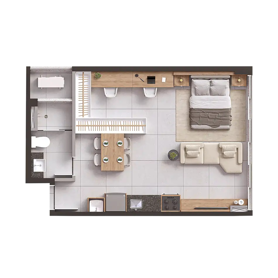 Planta 02 - 1 dorm 39m² - studio
