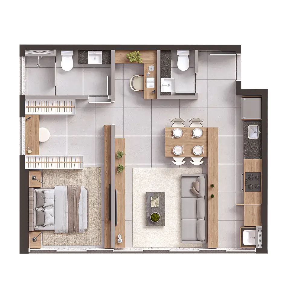 Planta 03 - 1 dorm 52m²