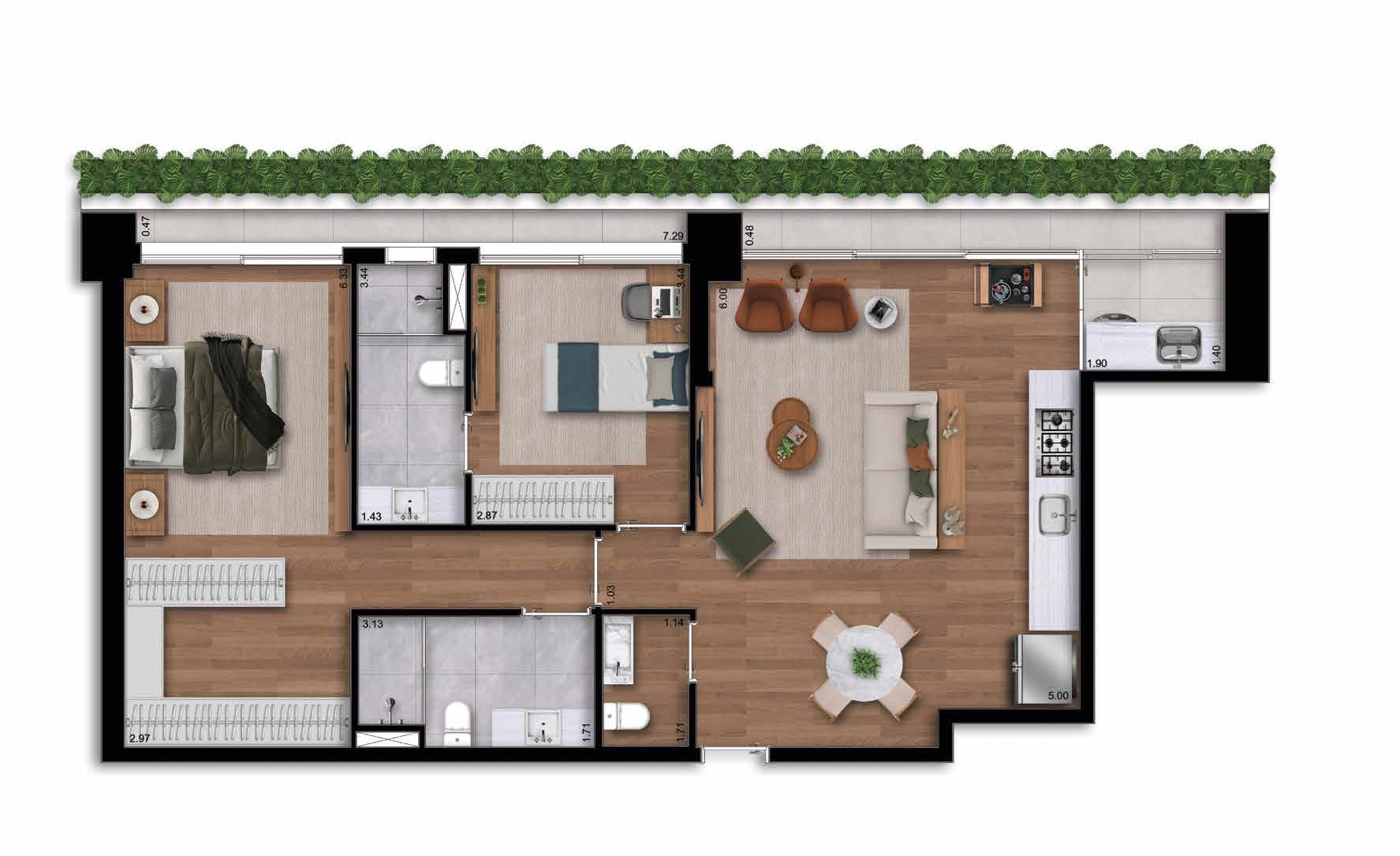 Planta 01 - 2 dorm 105,90m²