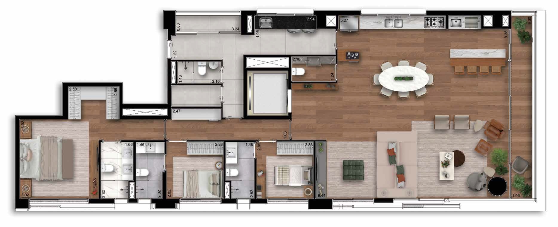 Planta 04 - 3 dorm 204m²