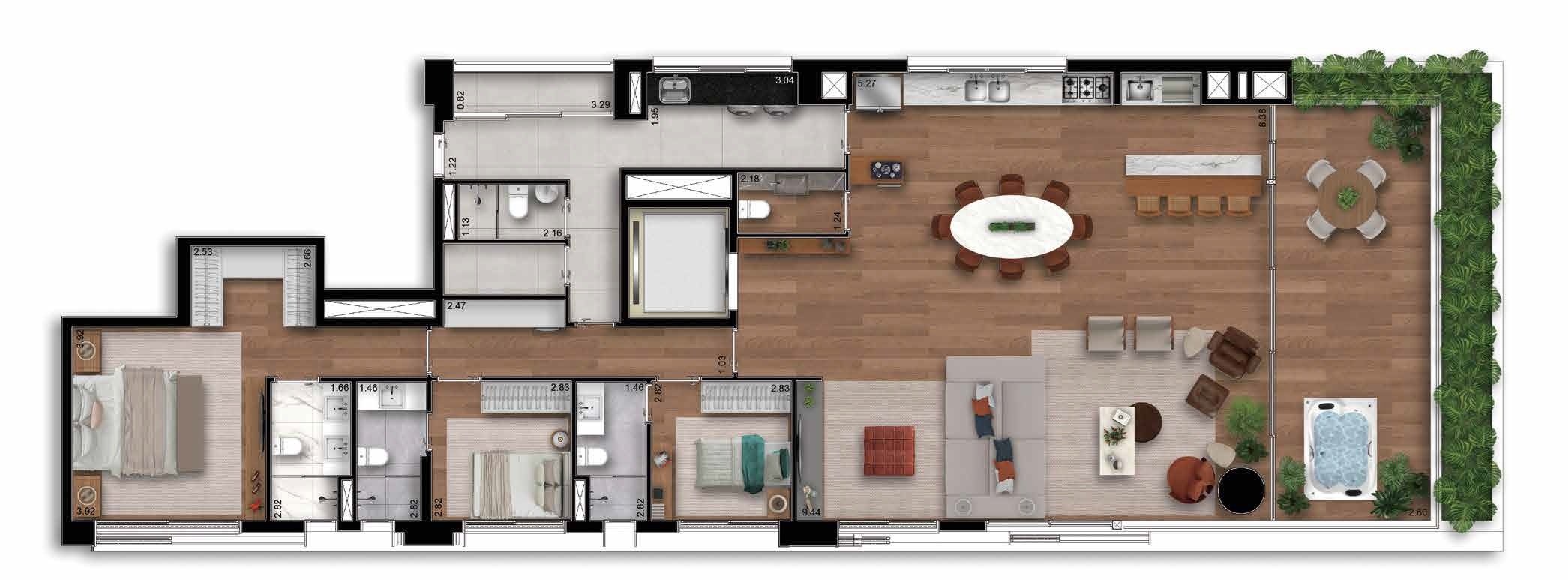 Planta 05 - 3 dorm 224m² - garden