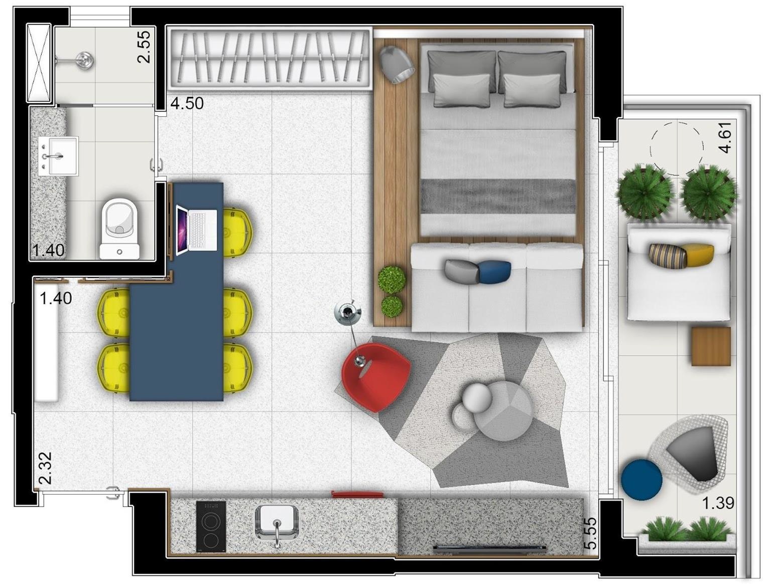 Planta 02 - 1 dorm 40,03m² - studio Planta 02 - 1 dorm 40,03m² - studio