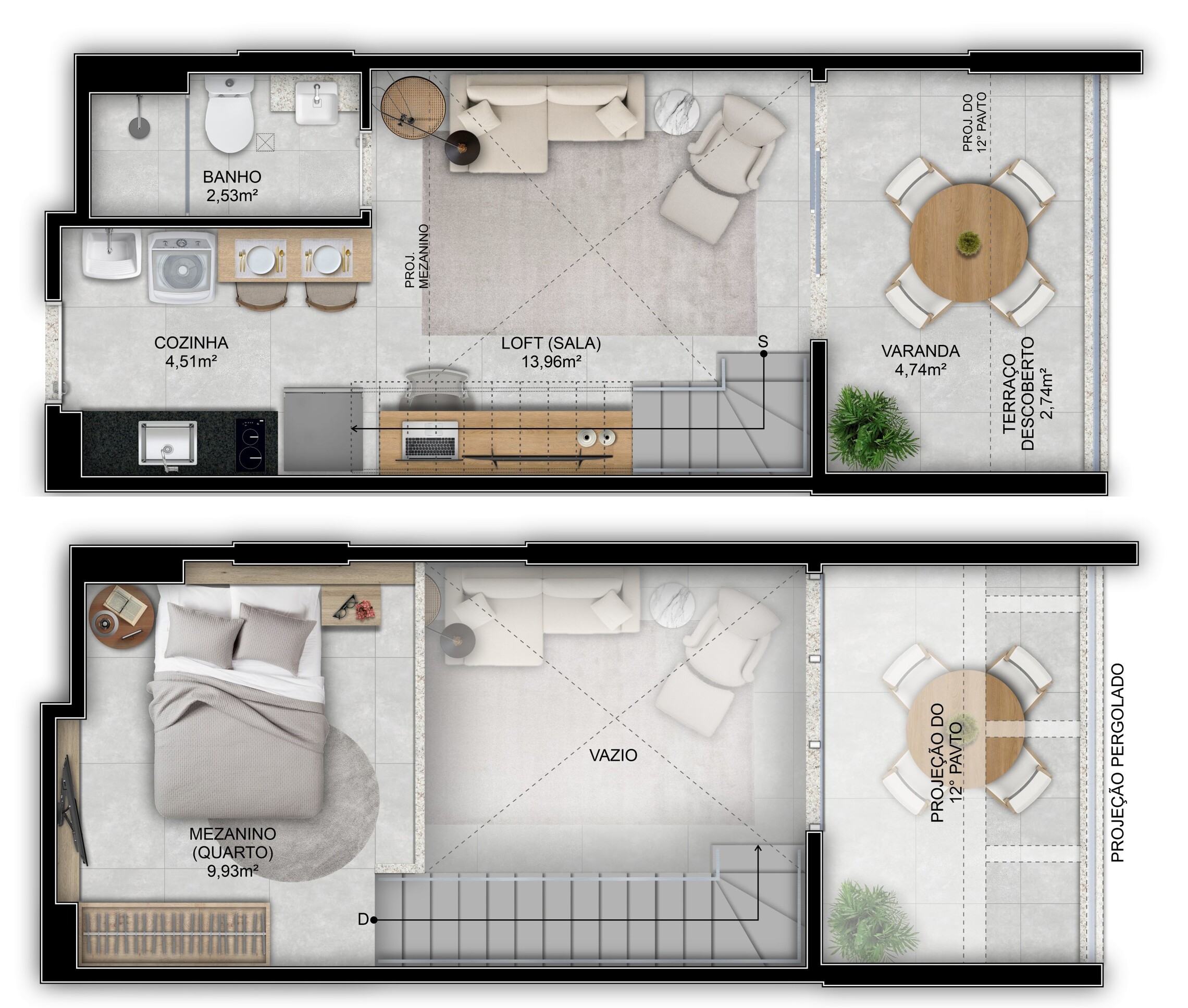 Planta 11 - 1 dorm 42,62m² - loft