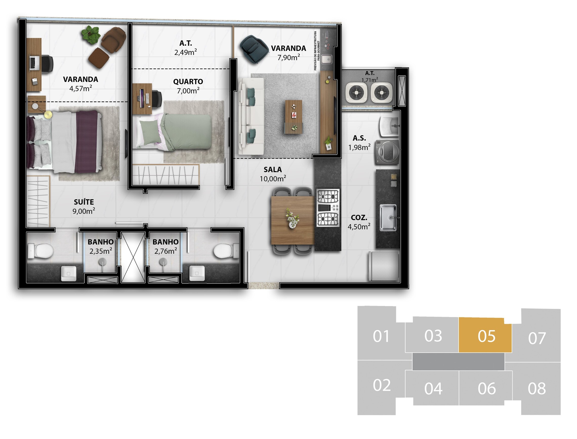 Planta 01 - 2 dorm 60m²