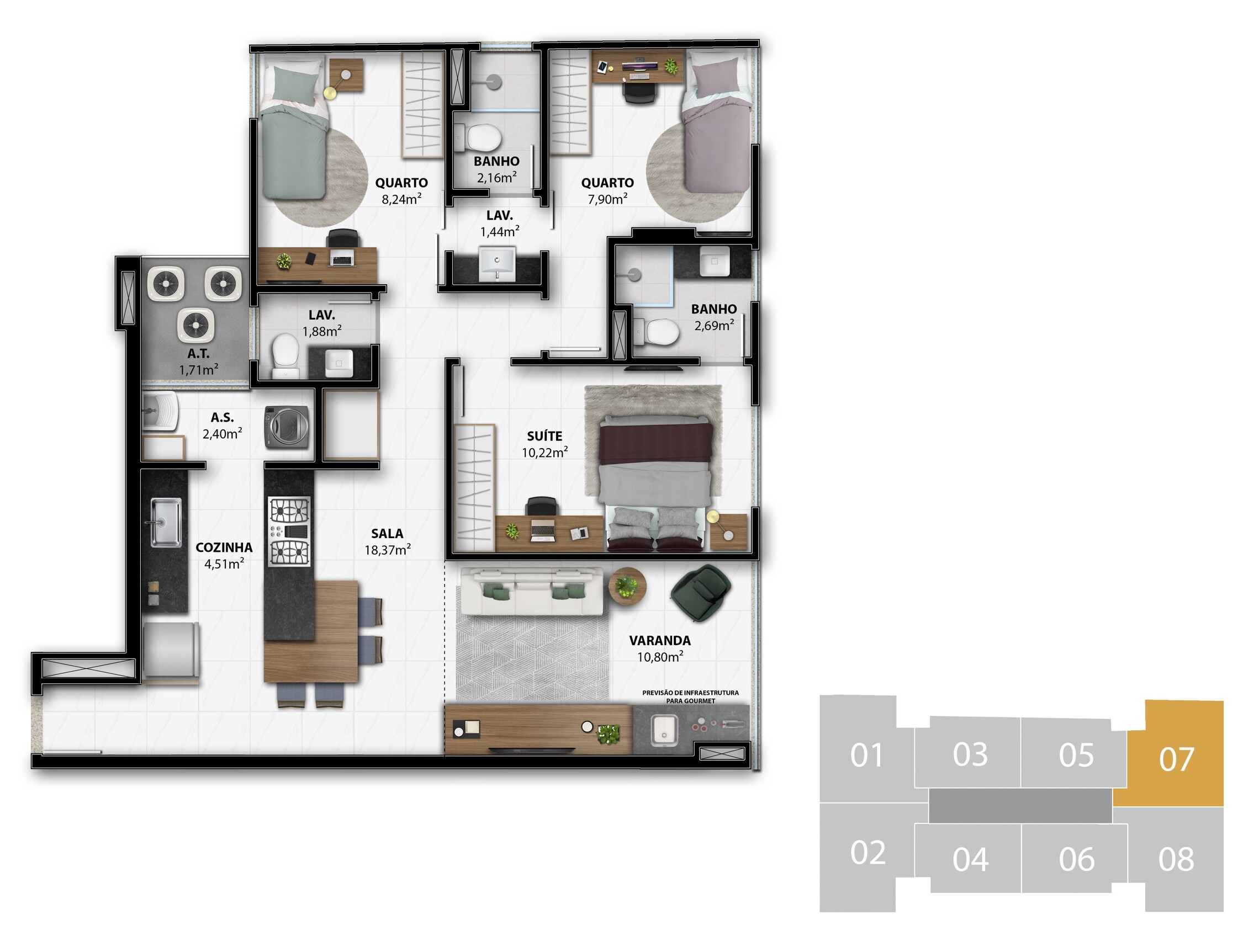 Planta 06 - 3 dorm 82,07m²