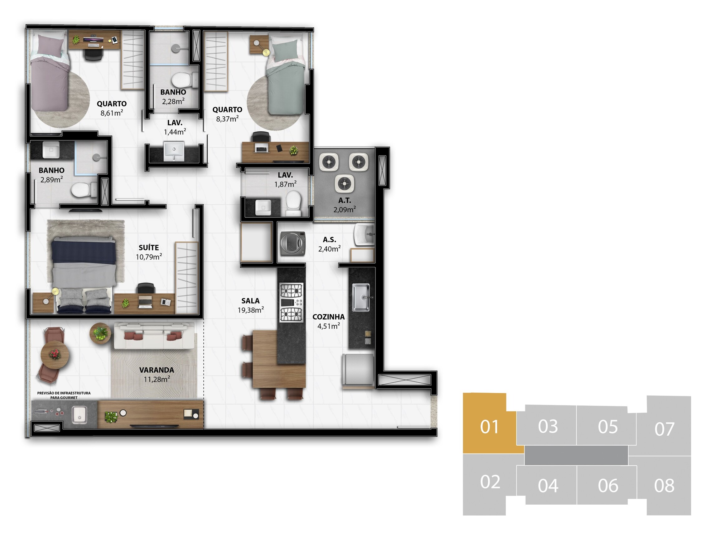 Planta 07 - 3 dorm 84,56m²