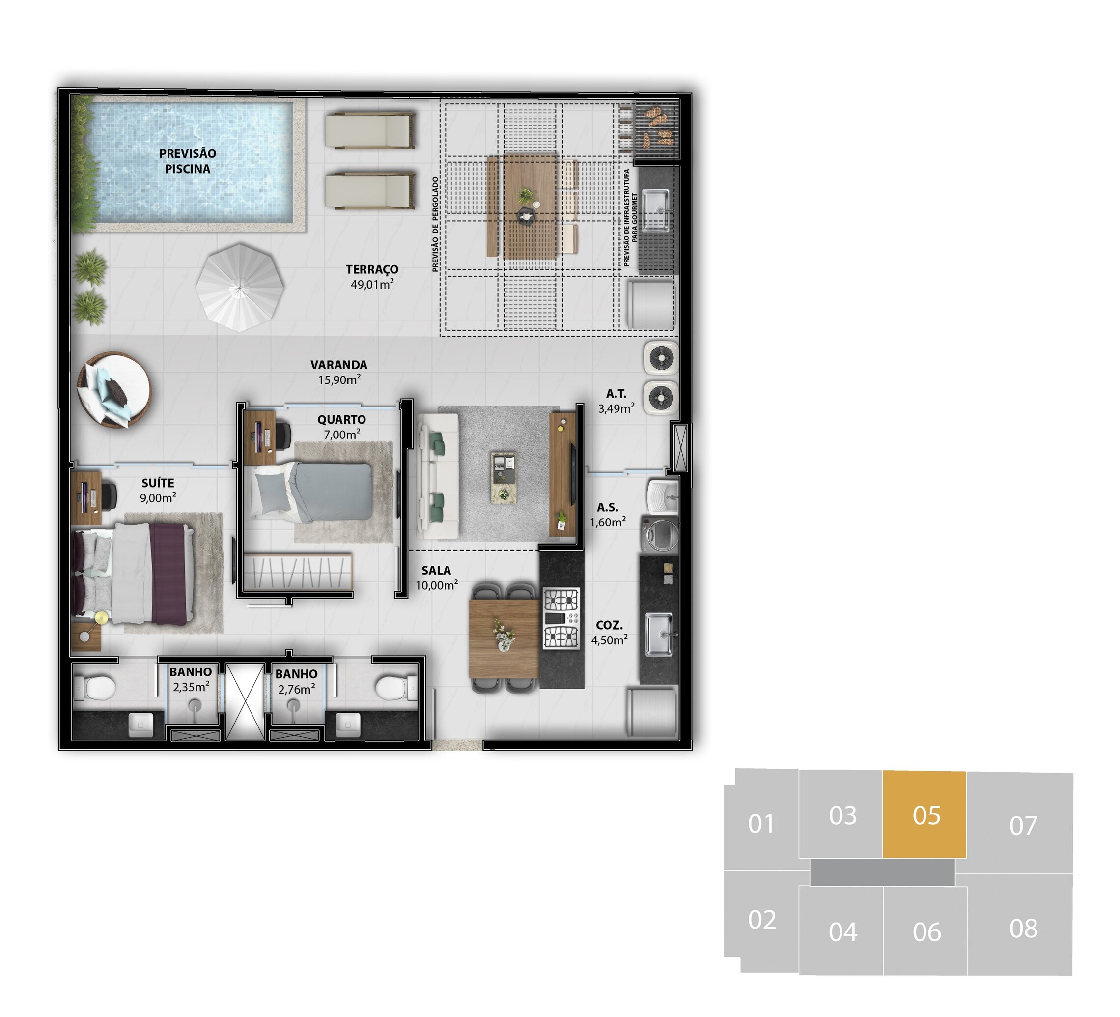 Planta 09 - 2 dorm 100,02m² - garden