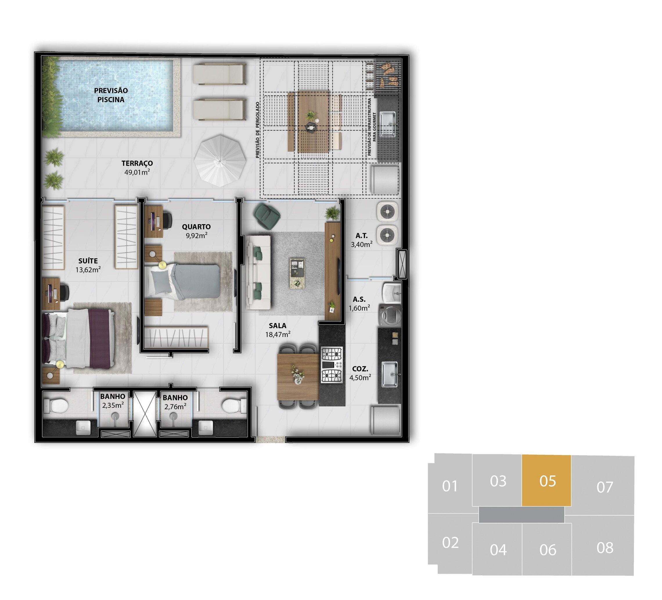 Planta 10 - 2 dorm 100,02m² - garden - opção