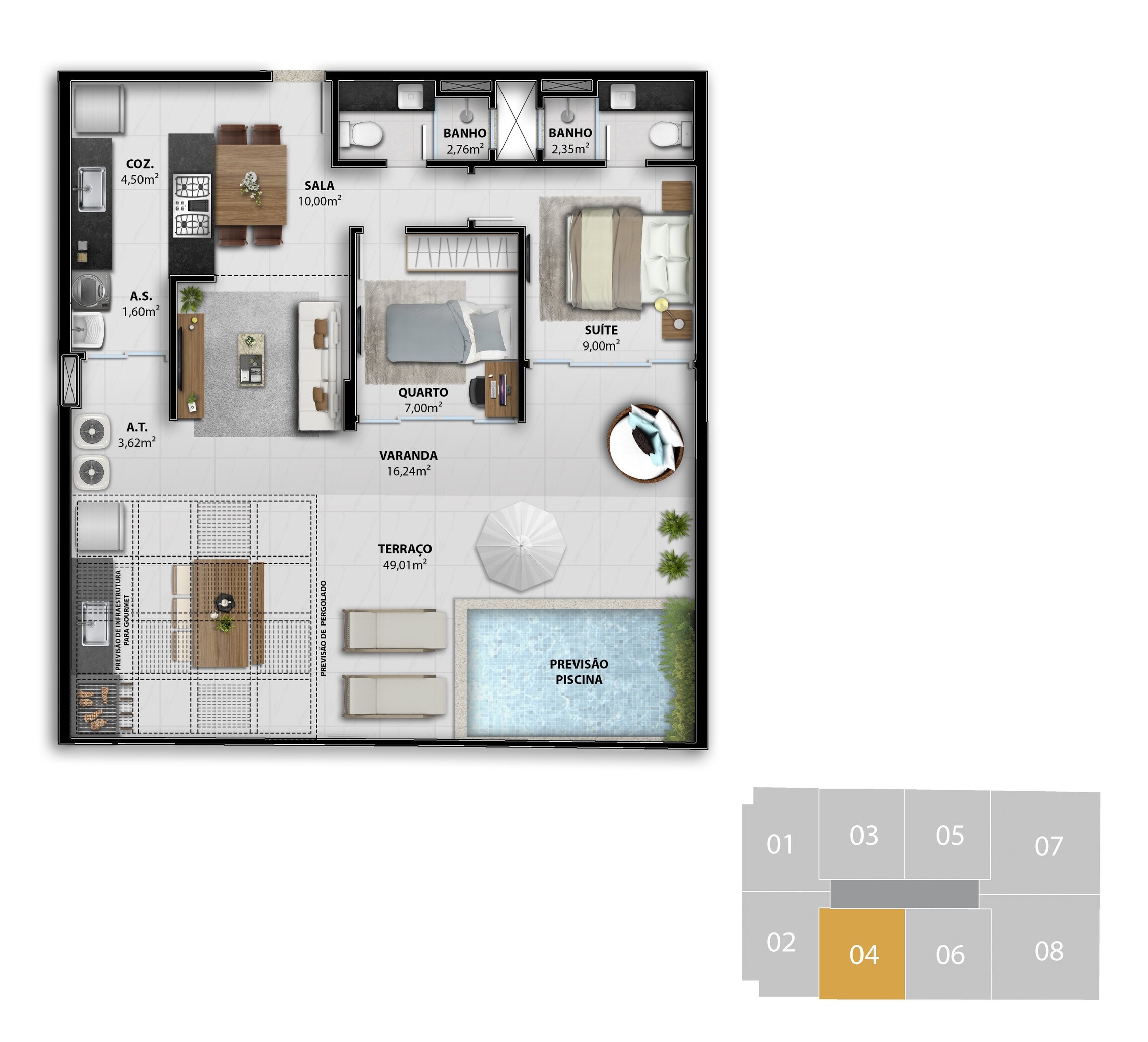Planta 11 - 2 dorm 100,64m² - garden
