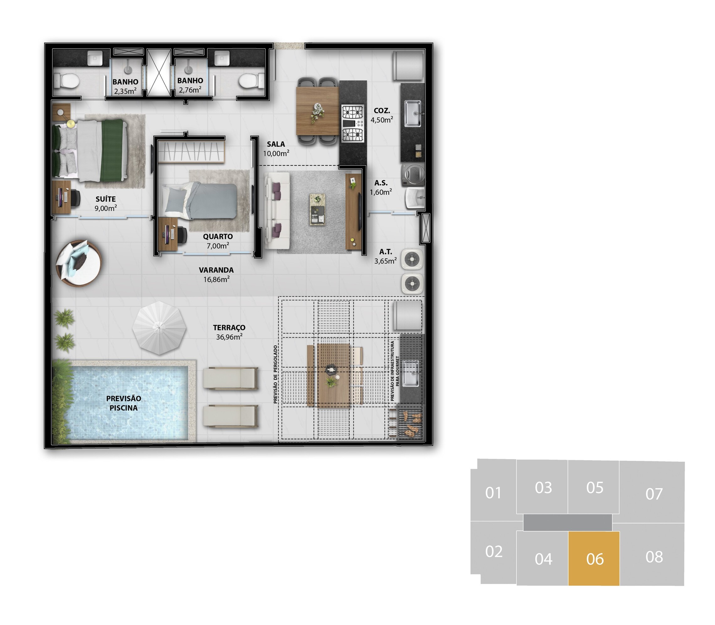 Planta 12 - 2 dorm 101,27m² - garden