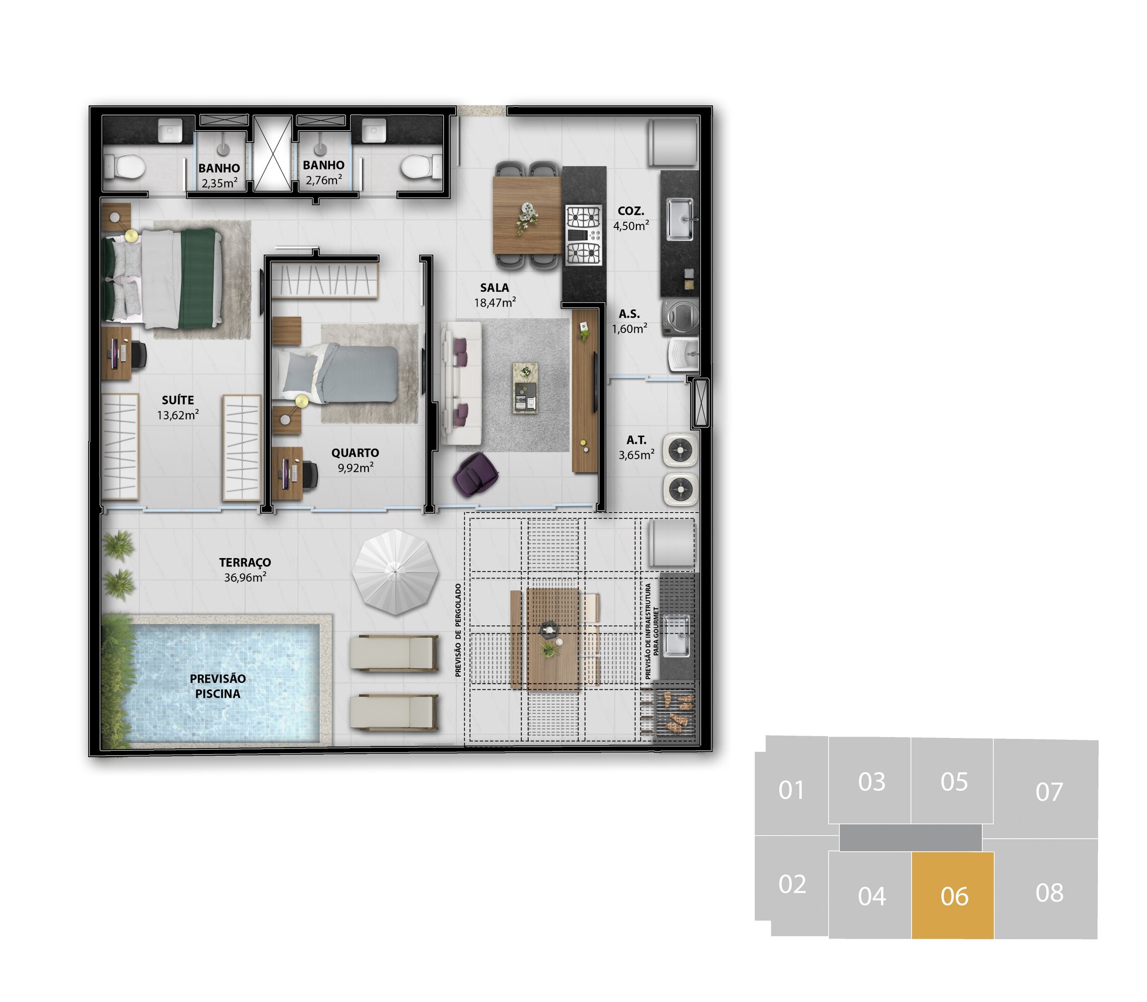 Planta 13 - 2 dorm 101,27m² - garden - opção