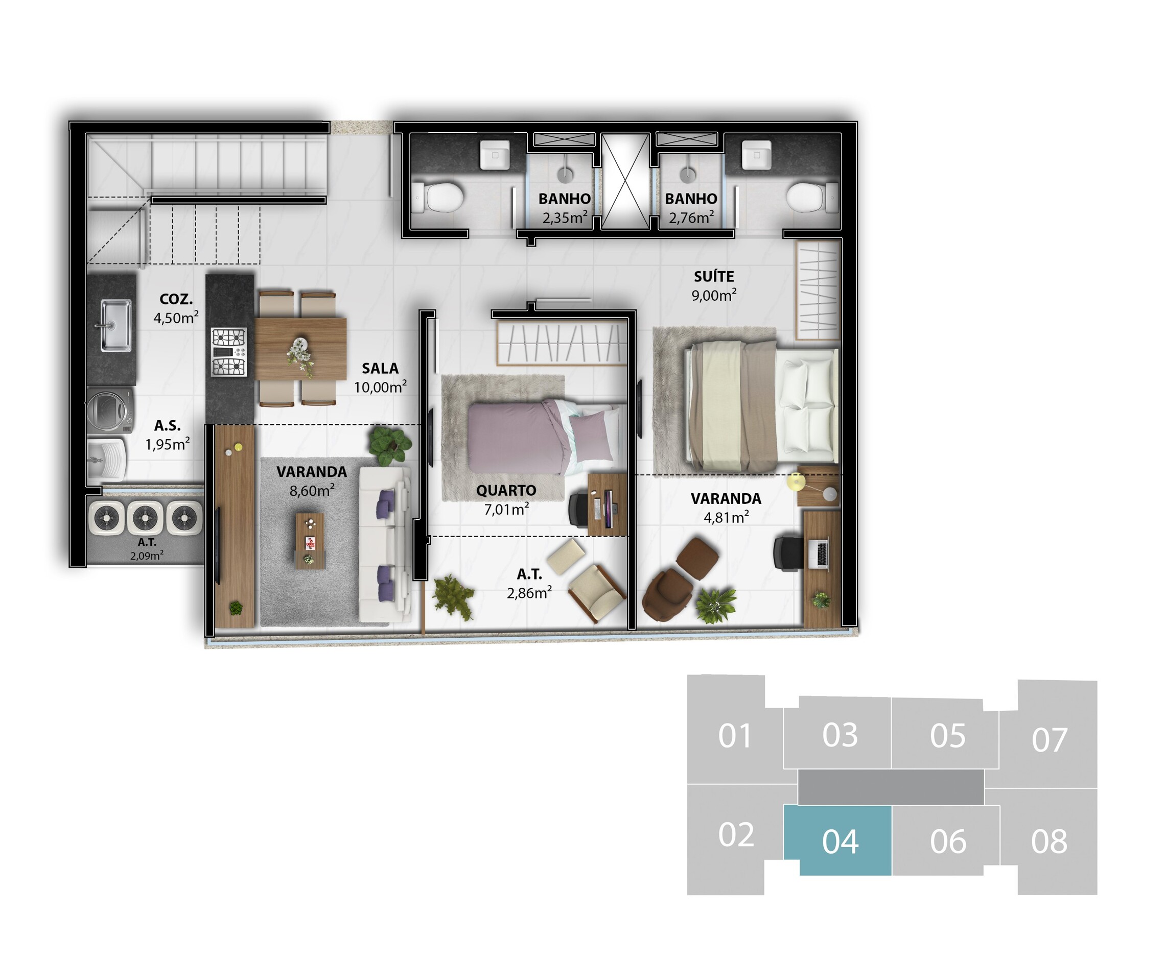 Planta 14 - 3 dorm 119,40m² - cobertura duplex - inferior
