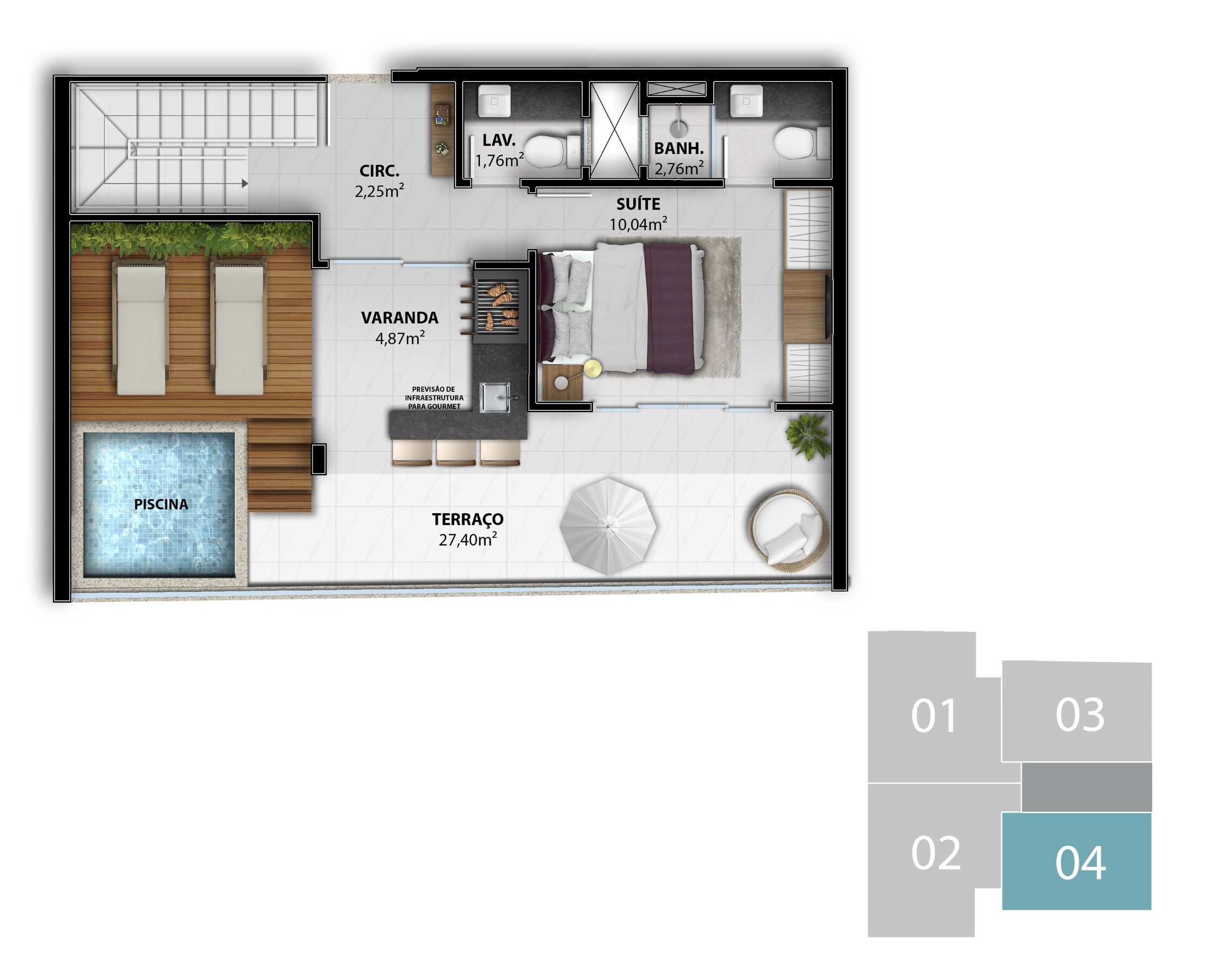 Planta 15 - 3 dorm 119,40m² - cobertura duplex - superior