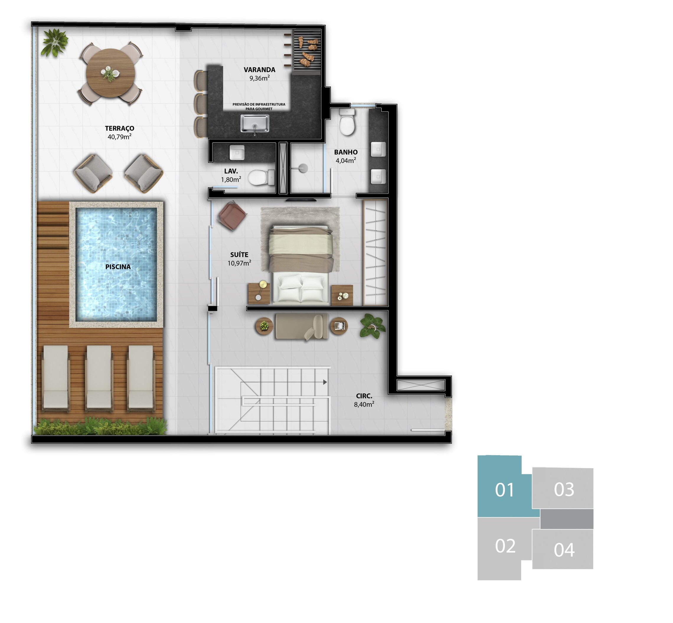 Planta 21 - 4 dorm 167,33m² - cobertura duplex - superior