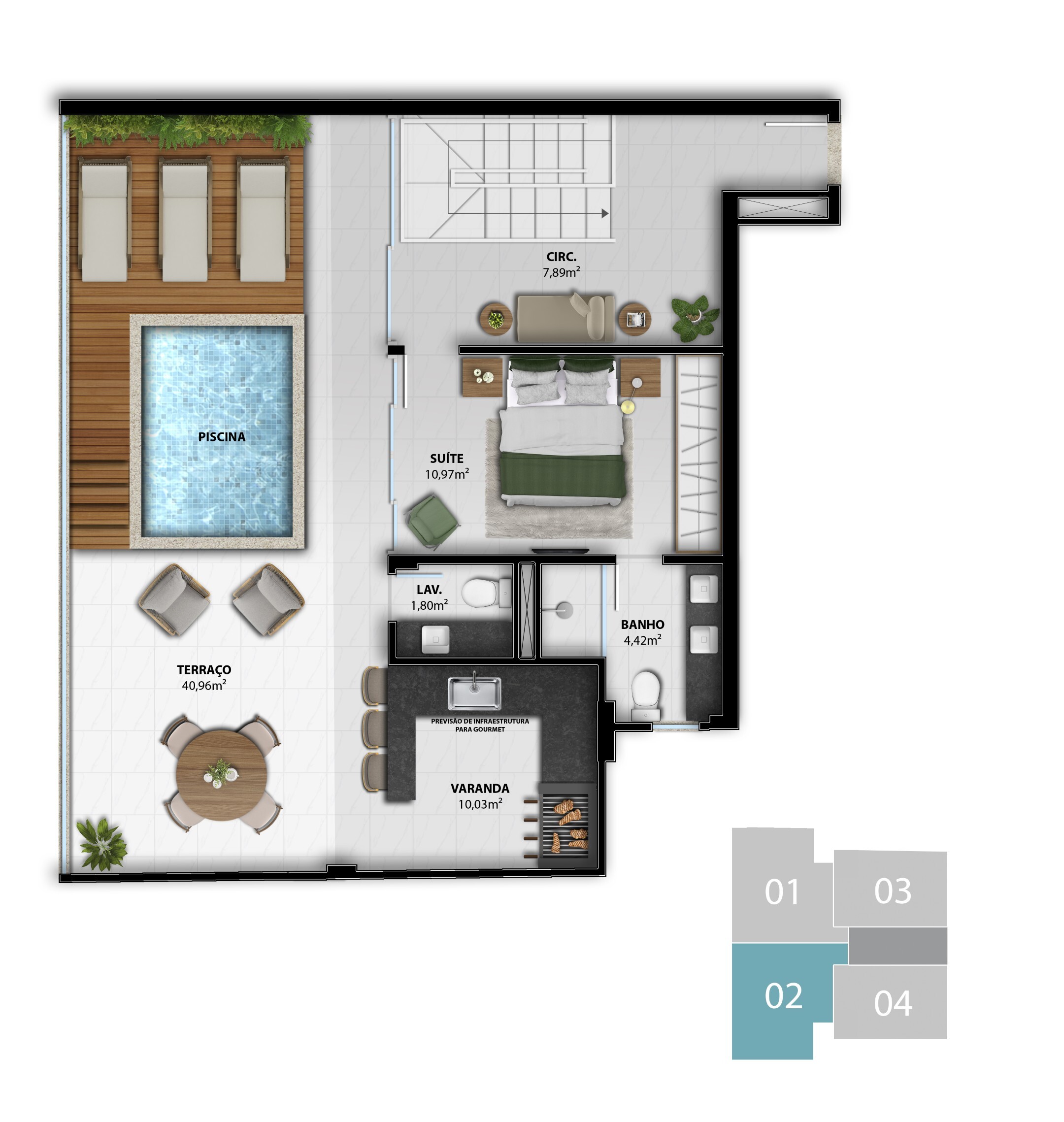 Planta 23 - 4 dorm 168,49m² - cobertura duplex - superior