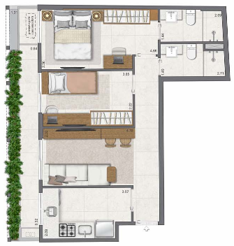 Planta 01 - 2 dorm 62,78m²