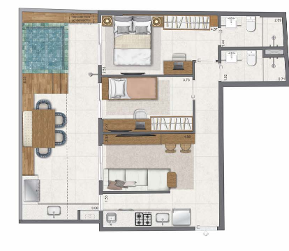 Planta 02 - 2 dorm 73,15m² - garden