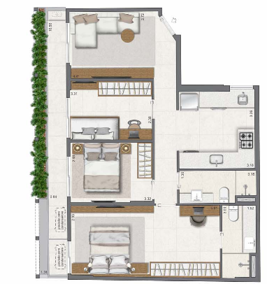Planta 03 - 3 dorm 83,27m²
