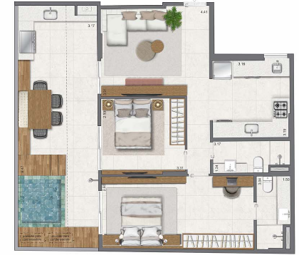 Planta 04 - 2 dorm 95,79m² - garden
