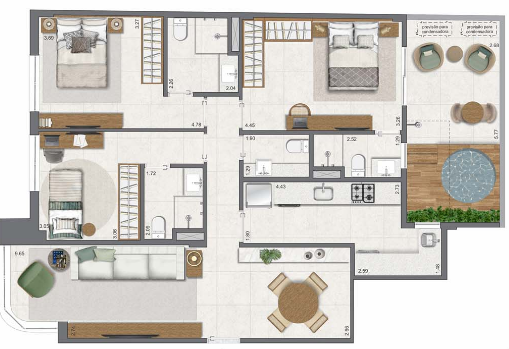 Planta 05 - 3 dorm 109,47m² - garden