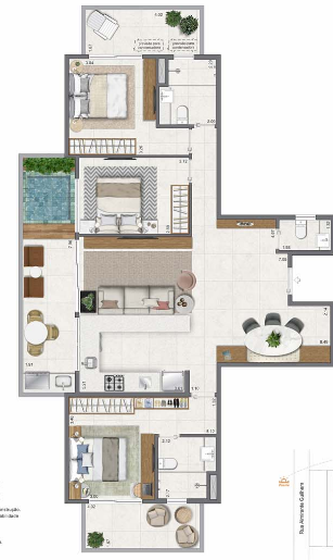 Planta 07 - 3 dorm 113,84m² - cobertura horizontal