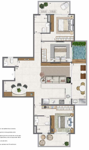 Planta 08 - 3 dorm 113,84m² - cobertura horizontal