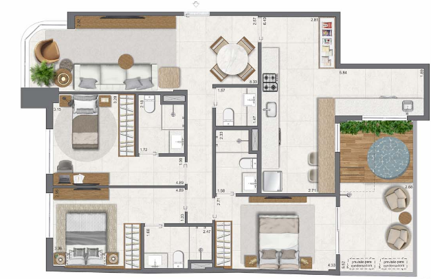 Planta 11 - 3 dorm 116,53m² - garden
