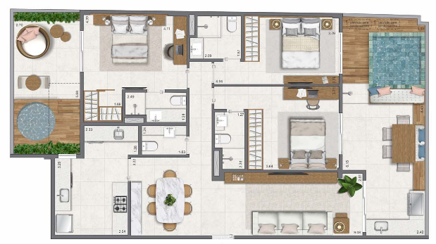 Planta 13 - 3 dorm 137,18m² - garden