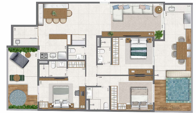 Planta 15 - 3 dorm 144,47m² - garden