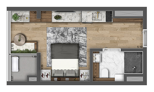 Planta 01 - 1 dorm 26m² - studio