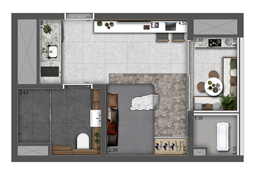 Planta 02 - 1 dorm 28m² - studio