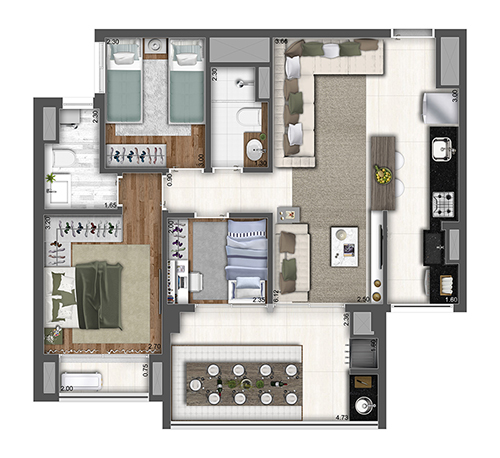 Planta 04 - 3 dorm 78m²