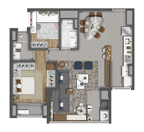 Planta 05 - 2 dorm 78m² - opçao