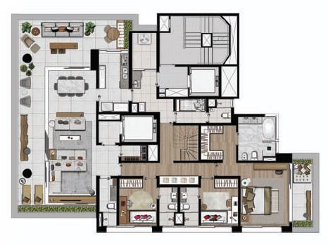 Planta 04 - 4 dorm 327m² - duplex inferior