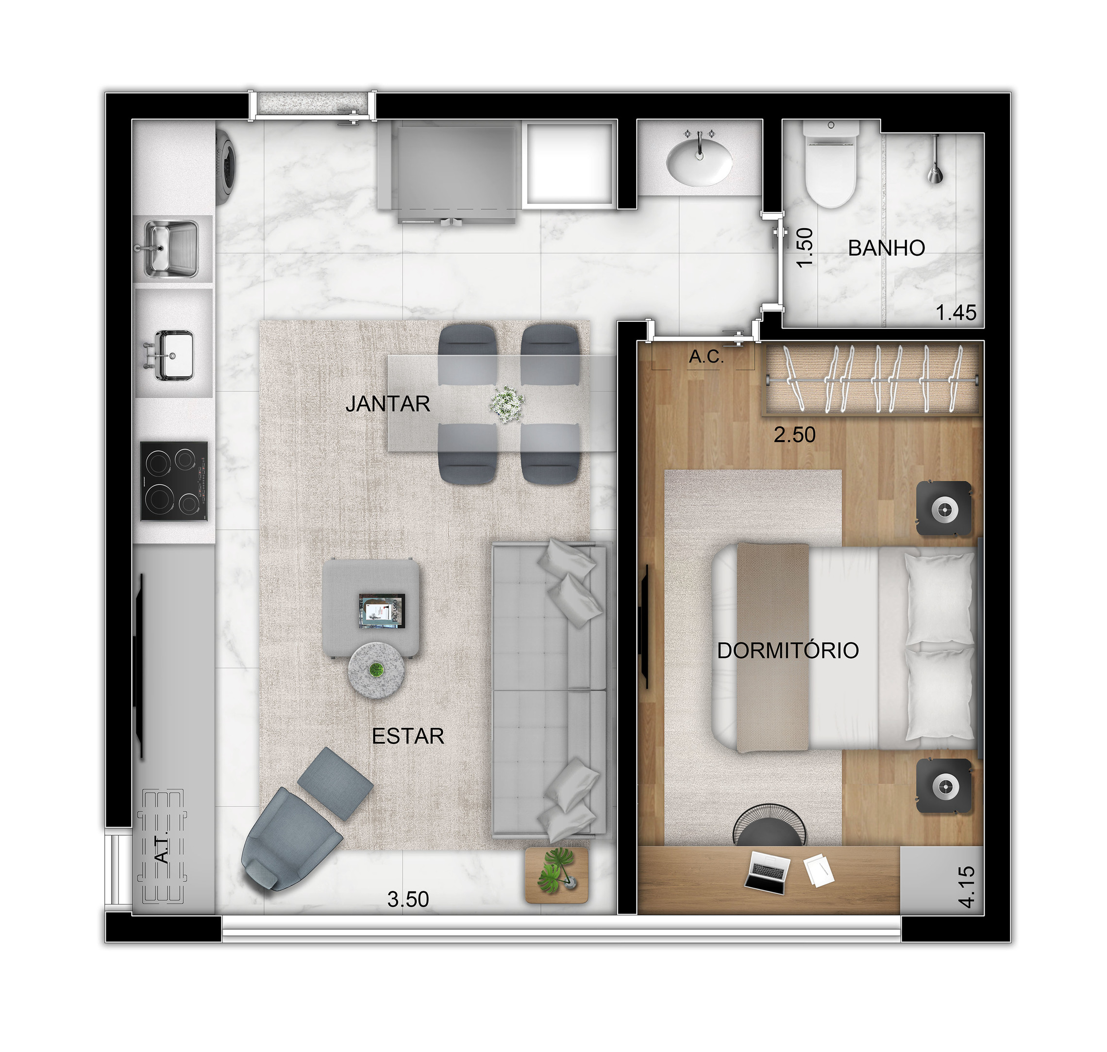 Planta 03 - 1 dorm 38m²
