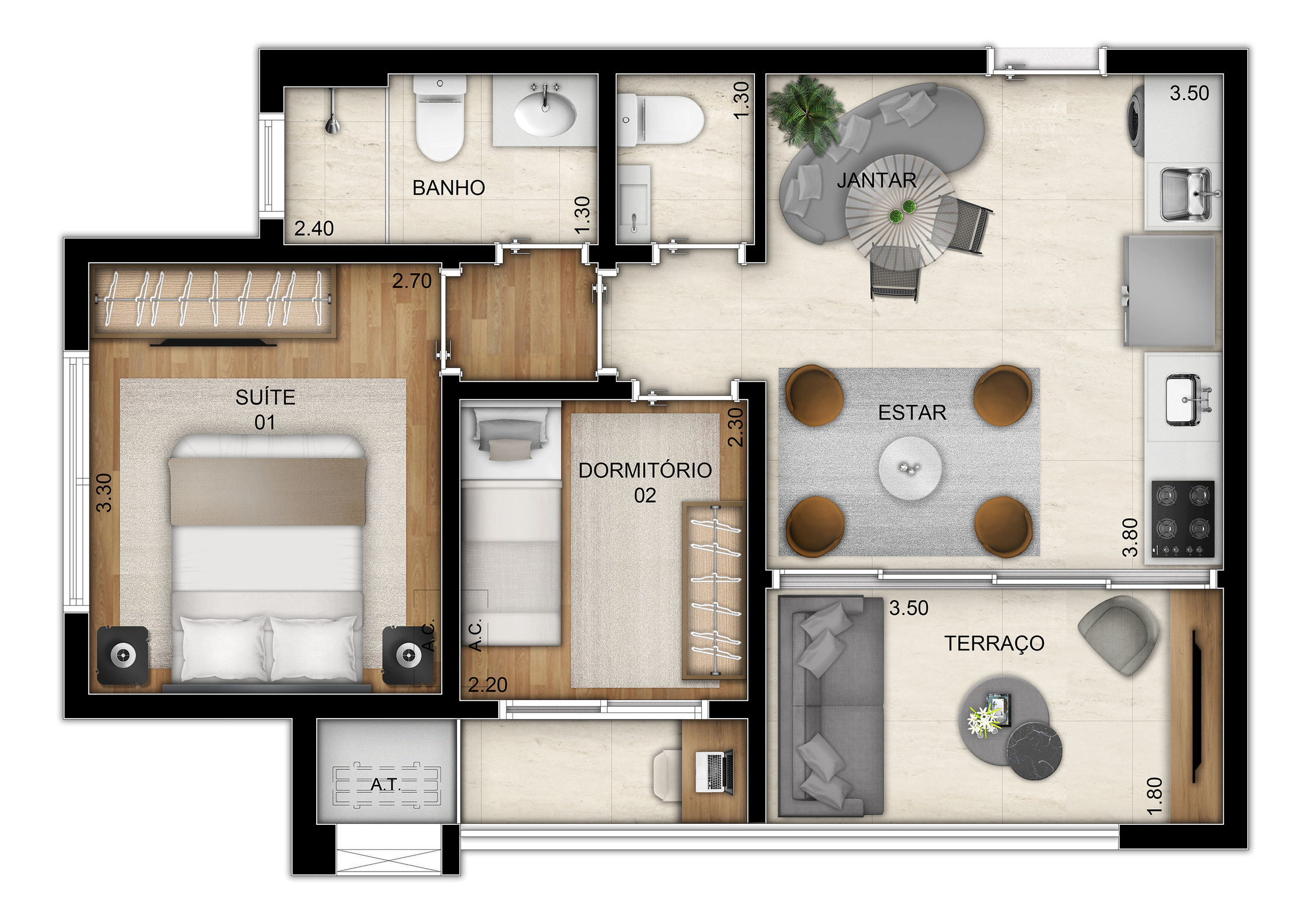 Planta 04 - 2 dorm 51m²