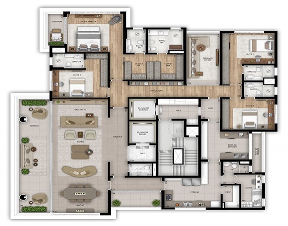 Planta 01 - 4 dorm 335m²