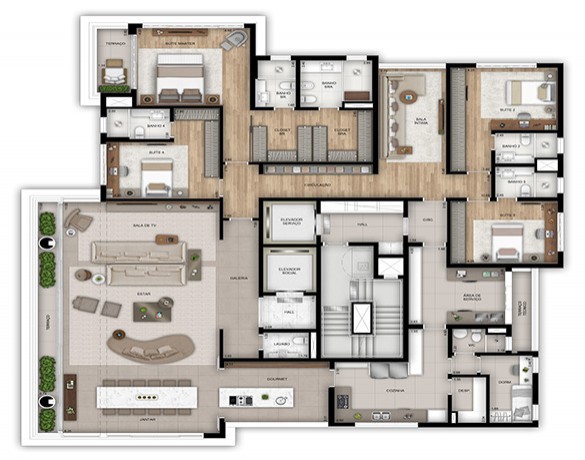 Planta 03 - 3 dorm 335m² - opção 4