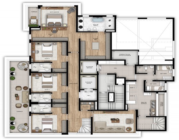 Planta 04 - 4 dorm 656m² - duplex inferior