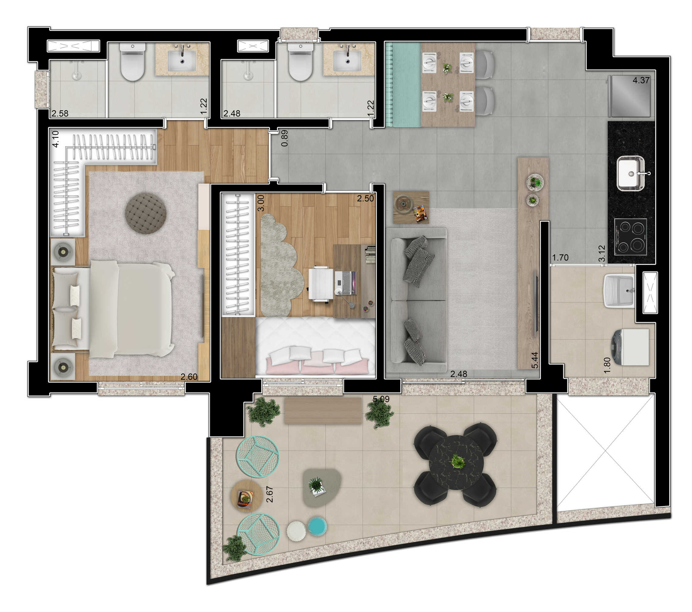 Planta 02 - 2 dorm 73m²
