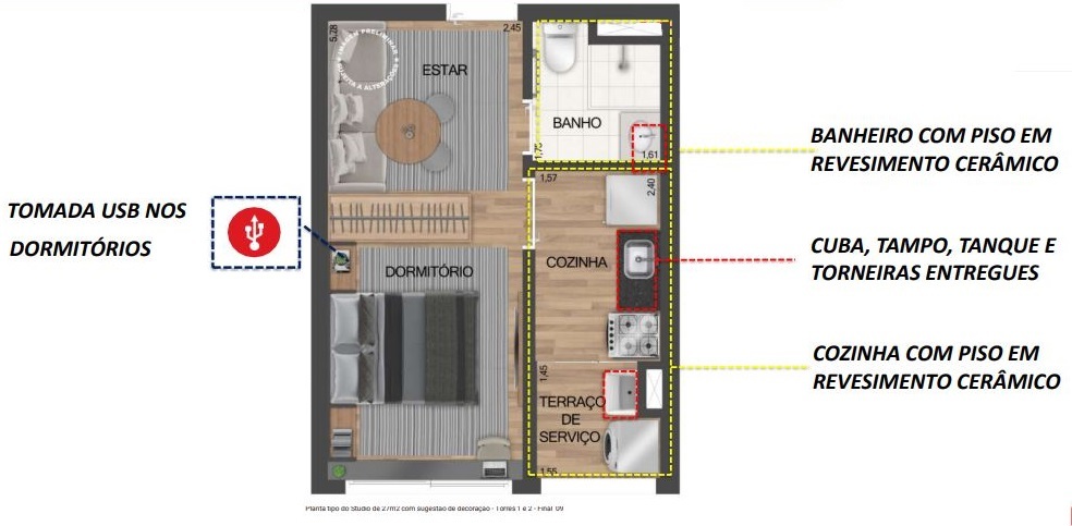 Planta 01 - 1 dorm 27m²