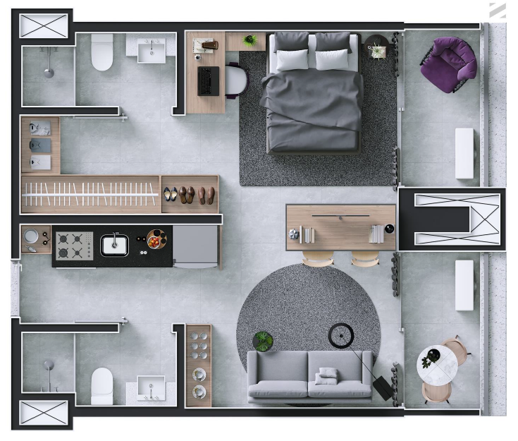 Planta 01 - 1 dorm 40m² - studio - junçao 